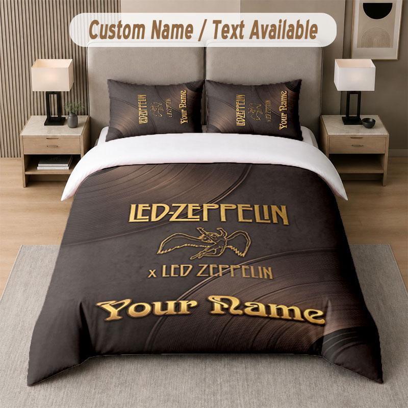 Custom Bedding Set Led Zeppelin Pattern, Print Name Text 1 Duvet Cover plus 2 Pillowcases Home Textile