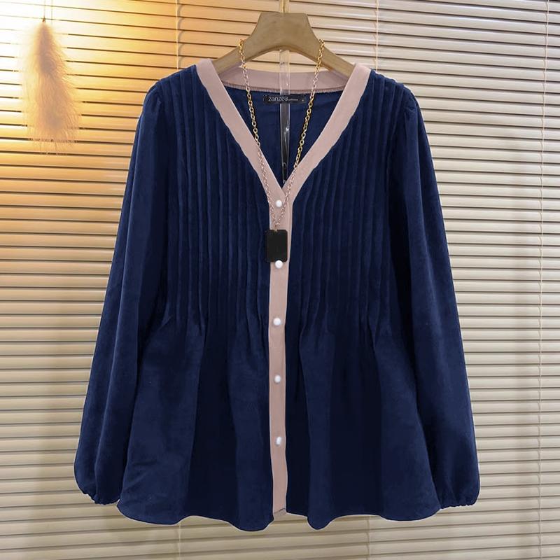 

ZANZEA Женская повседневная блузка с V-образным вырезом и длинными рукавами M темно-синий