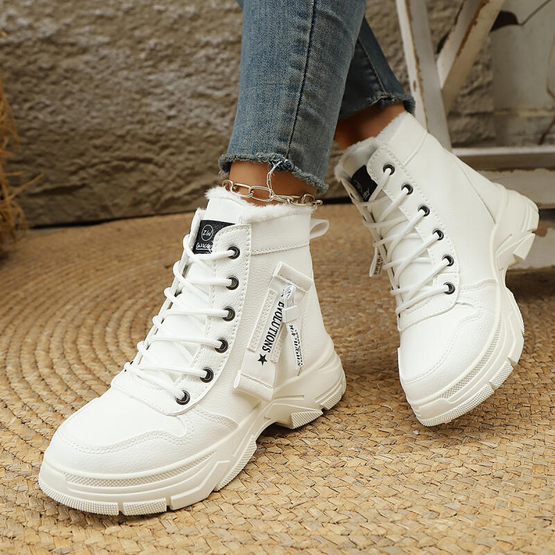 Fashion Warm Plush Waterproof Thick Bottom Snow Boots Women 2025 Winter Fluffy Fur Lace Up Ankle Boots Non Slip Woman's Hiking Shoes 43