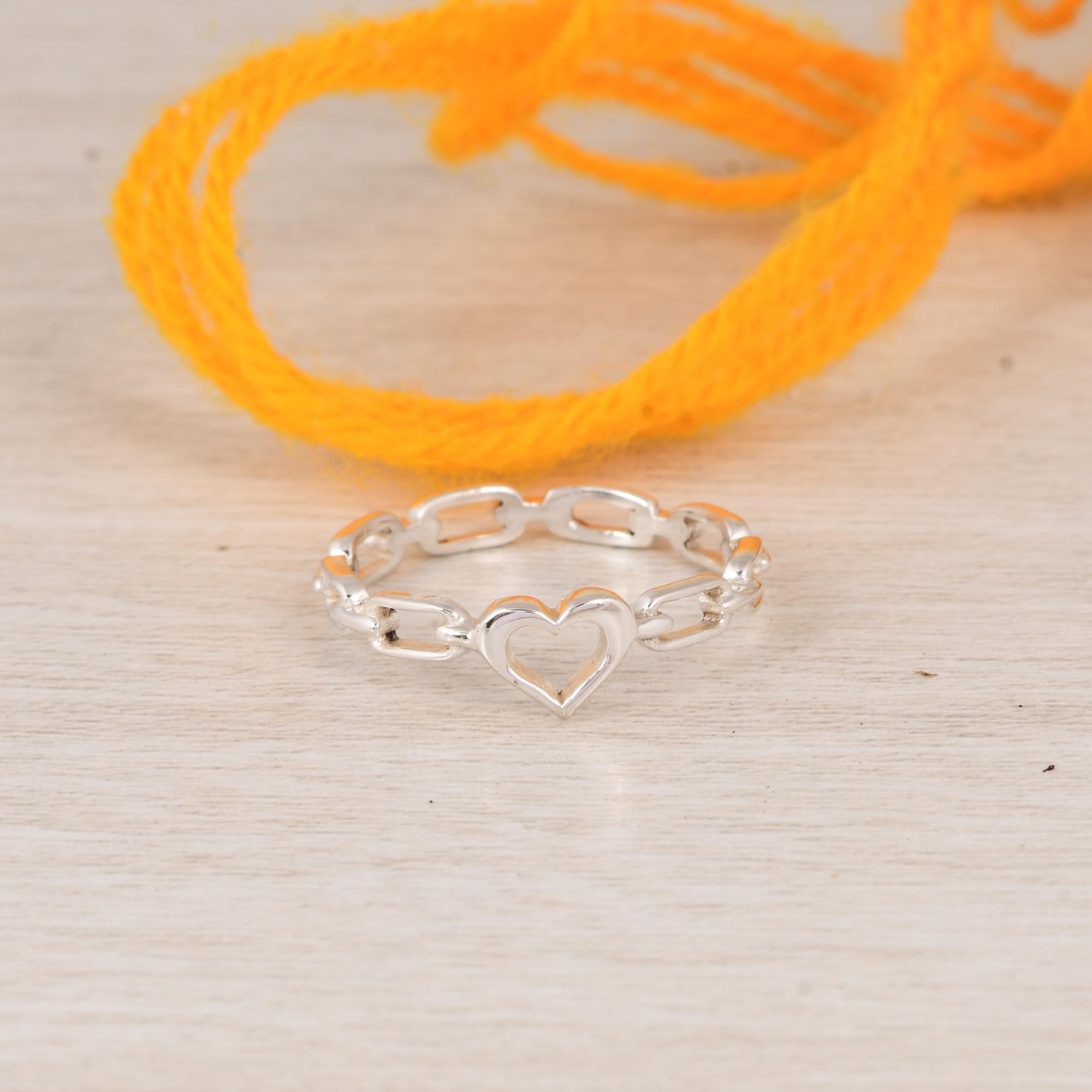 Dainty 925 Sterling Silver Heart Link Ring - Minimalist Open Heart Chain Band - Romantic Promise Ring for Her - Tiny Love Ring - Valentine s Day Gift 5