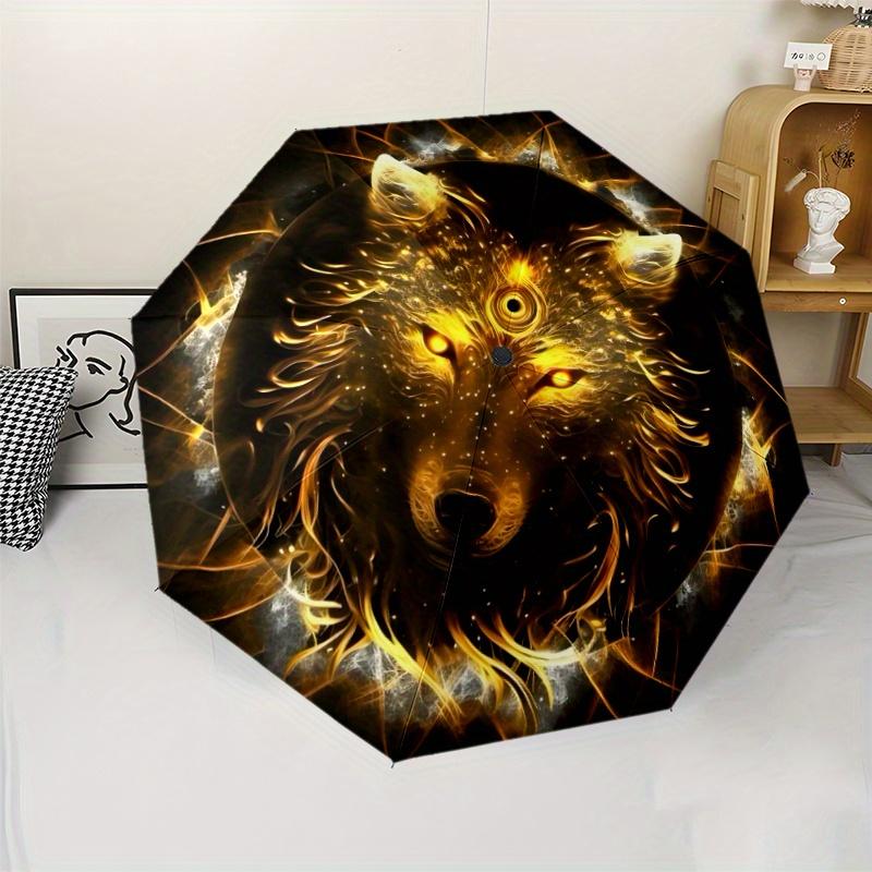 

1pc Wolf Umbrella - Automatic Open/Close, Lightweight & Portable with 8-Rib Sturdy Frame, Wolf Head Design in Black/ Golden/ - (as the picture,Iron&8K)