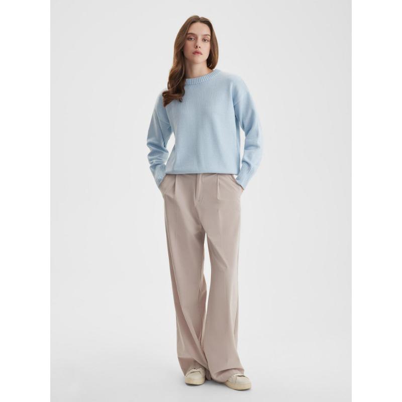 Herbst und Winter Damenpullover Einfarbig Bequemer lässiger lockerer Rundhals-Langarmpullover