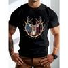 European Sizes Men's Summer T-shirt, Deer Flag Graphic Print Short Sleeve Tees Trend Casual Tops for Daily Life, Big & Tall Guys