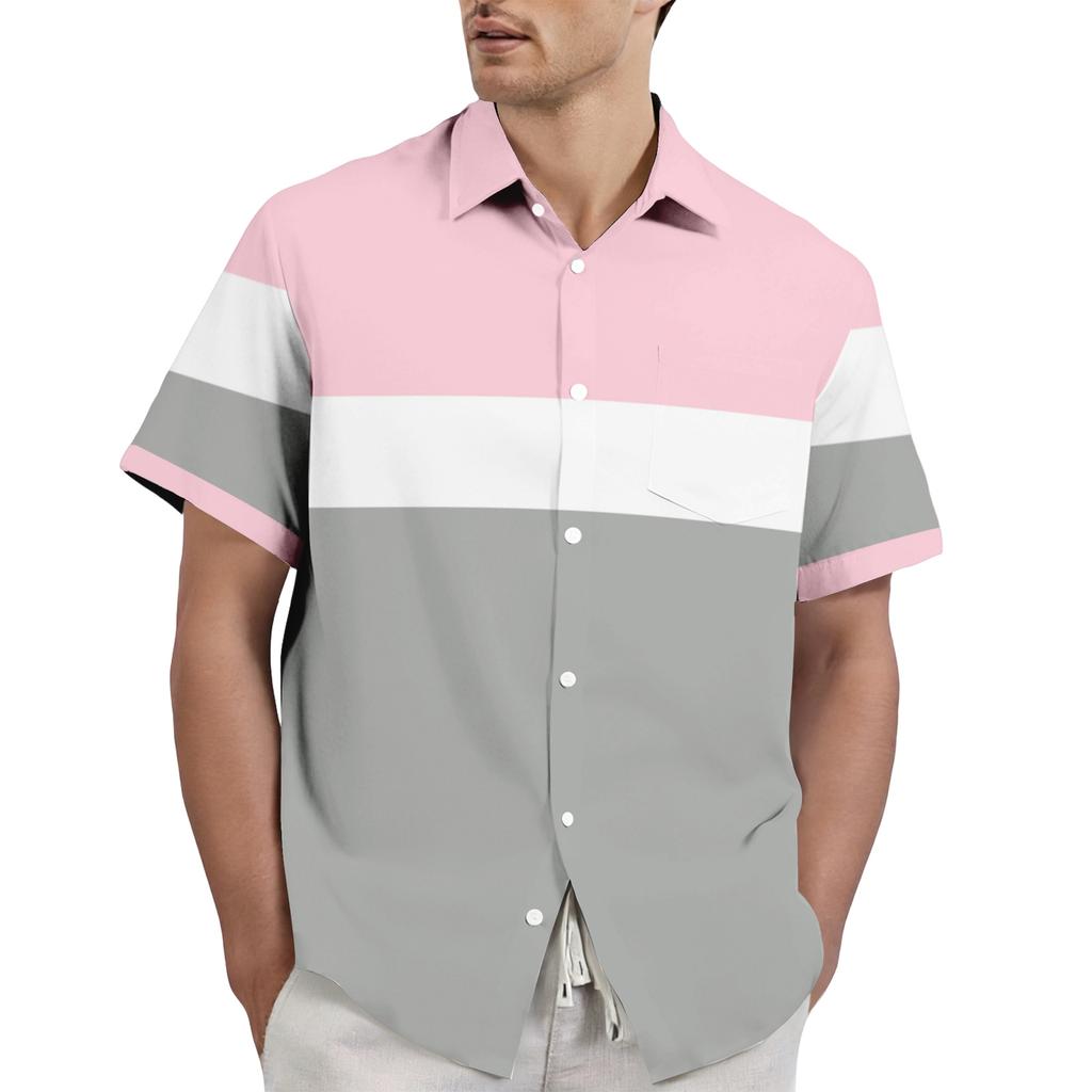 Men's casual stylish striped texture printed shirt - Men's lapel short-sleeved button-up shirt