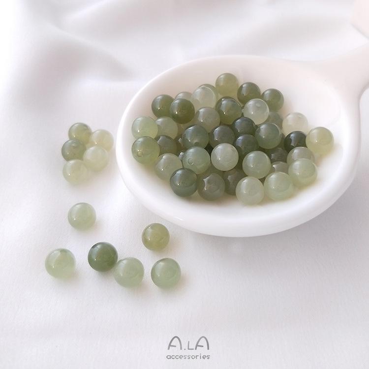 Natürlicher Hetian Jade Klarwassergrün Halbgebohrte Runde Perle für DIY Schmuck: Ohrringe, Ringe, Armbänder