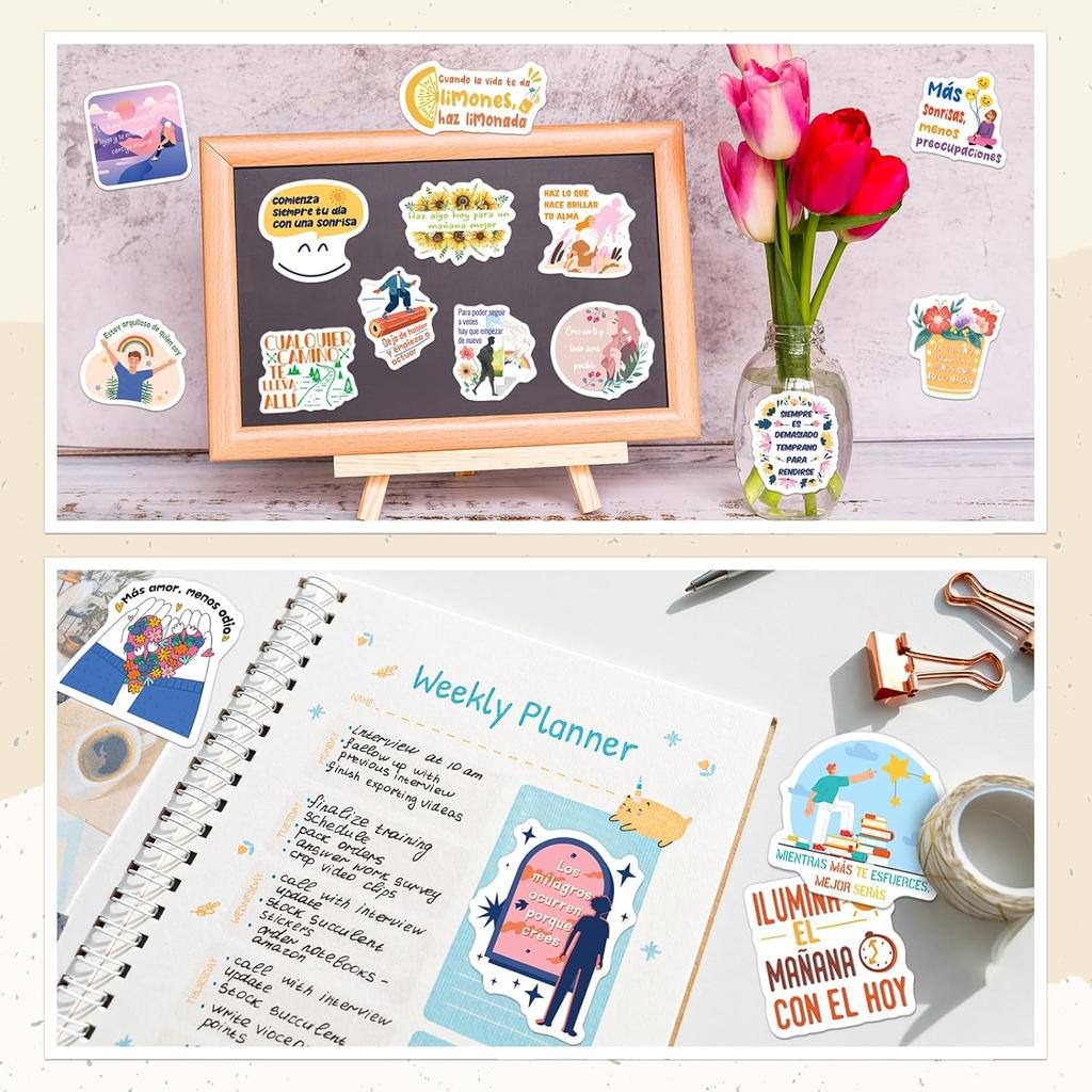 300PCS Spanish Pirational Stickers for Students Teachers, Motivational Spanish Stickers for Kids Teens Adults, Positive Quote Sticker for Water