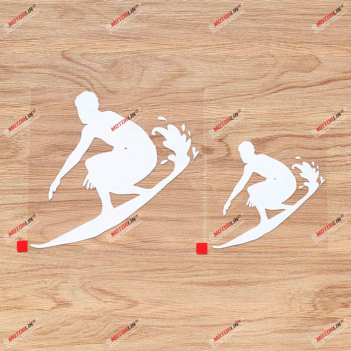 

Surfer Surfing Wave Surfboard Decal Vinyl Sticker - 2 Pack White, 4 Inches, 6 Inches - No Background for Car Boat Laptop