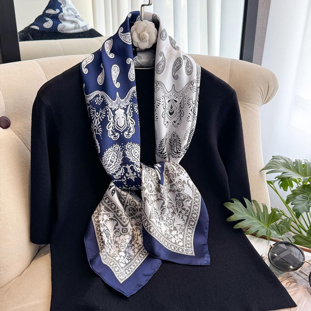 Simulation Silk Scarf Printed Large Square Scarf Women'S Fashion Cashew Nut Scarf Women'S Travel Decoration Beach Towel