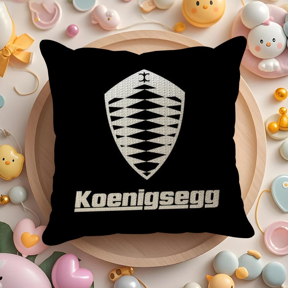 Luxury Car K-Koenigsegg Logo Cushion Cover Linen Organic Fabric Double-Sided Printing Breathable Pillow Case Sofa Home Decor
