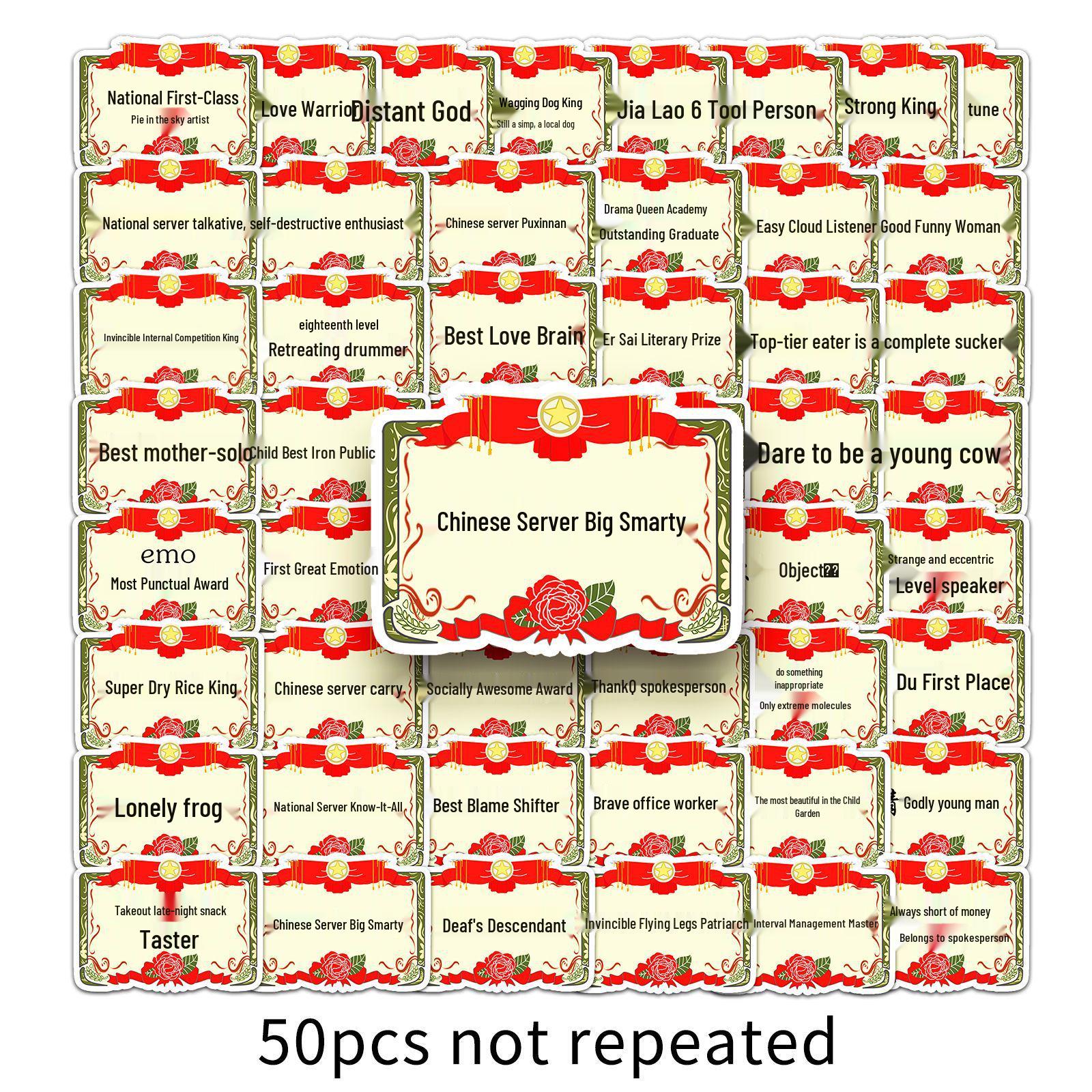 50 Cartoon Certificate Stickers: Original Hand-Drawn Epoxy Stationery for Planners
