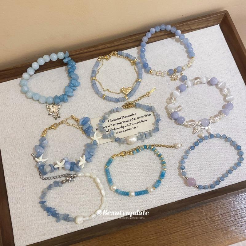 Aquamarine Fresh Zircon Flower Crystal Beaded Bracelet Light Luxury Premium Bracelet Bracelet Exquisite Niche Jewelry