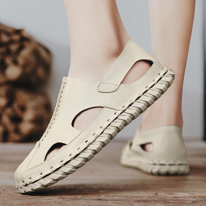 Fashion Summer New Fashion New Handmade Casual Sandals Hand Sewn Style Outdoor Flats Comfort Non-slip Men Breathable Cool Leather Shoes