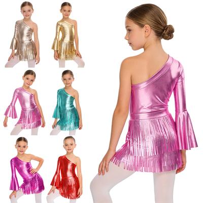Enfants Filles 2 Pièces Costumes Cowgirl Western Tenue Brillant Métallique Épaule Oblique Droite Manche Longue Évasée Boutons à l'Entrejambe Combinaison Bodysuit