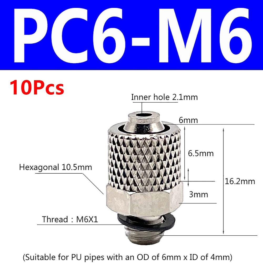 10Pcs Male Thread Air Tube Connector M3 M4 M5 M6 Pneumatic Pipe Connector Quick Fitting Fast Joint