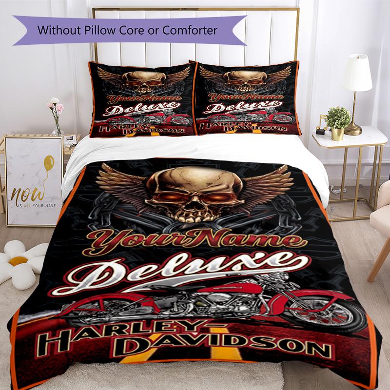 Motociclette Harley-Davidson Personalizza il tuo nome Set Biancheria da Letto Copripiumino Traspirante con Federe Decorazione per la Casa Regalo di Compleanno