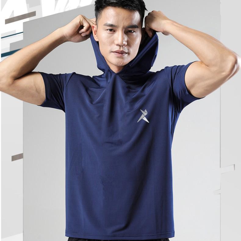 

Мужская и женская фитнес-футболка с капюшоном и коротким рукавом из быстросохнущего ледяного шелка 2XL (78-86 kg) королевский синий