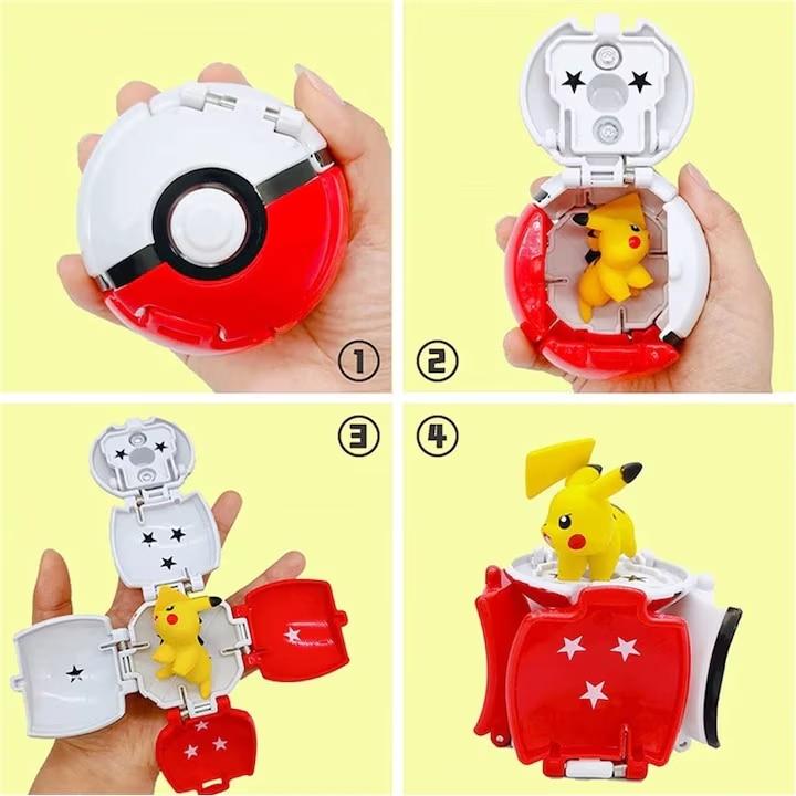 AjieQaQ Pokémon Pokeball Battle Set, 4 v 1, Vysoce kvalitní odolné PVC, STEM hračky, Párty rekvizity, Sváteční dárky, Dekorace na dort, Vícebarevný plast