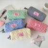 1pcs Quilted Heart Grid Pencil Pouch Korean Style Student Stationery Bag Portable Holder Storage Pouch Girls Bowknot Plaid