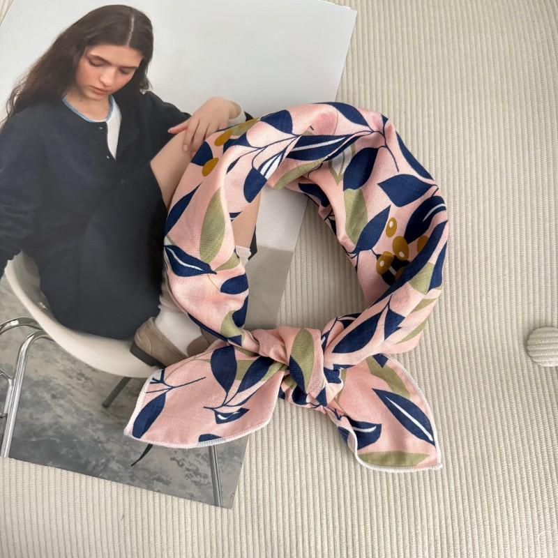 Premium 90Cm Floral Large Square Scarf Cotton And Linen Silk Scarf Women'S Headscarf Thin Scarf Sun Protection Shawl Outer Yarn