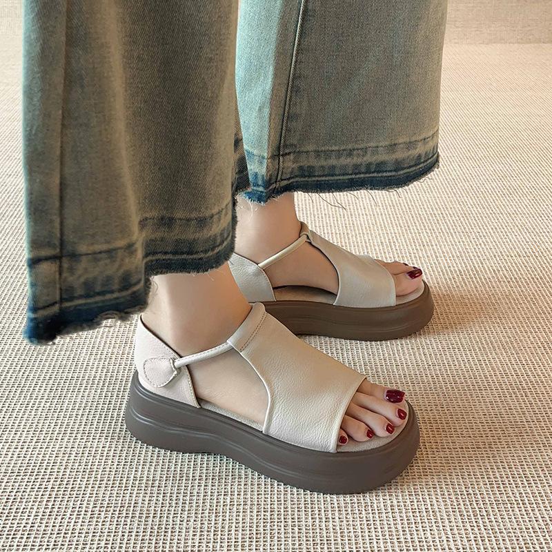 Spot!! Retro casual platform open-toed beautiful sandals women's summer new versatile soft-soled heightening Roman shoes