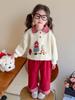 Girls' Cartoon Two-Piece Sweatshirt Set - 2025 Spring/Autumn Fashion, Fake Layered Style Casual Outfit