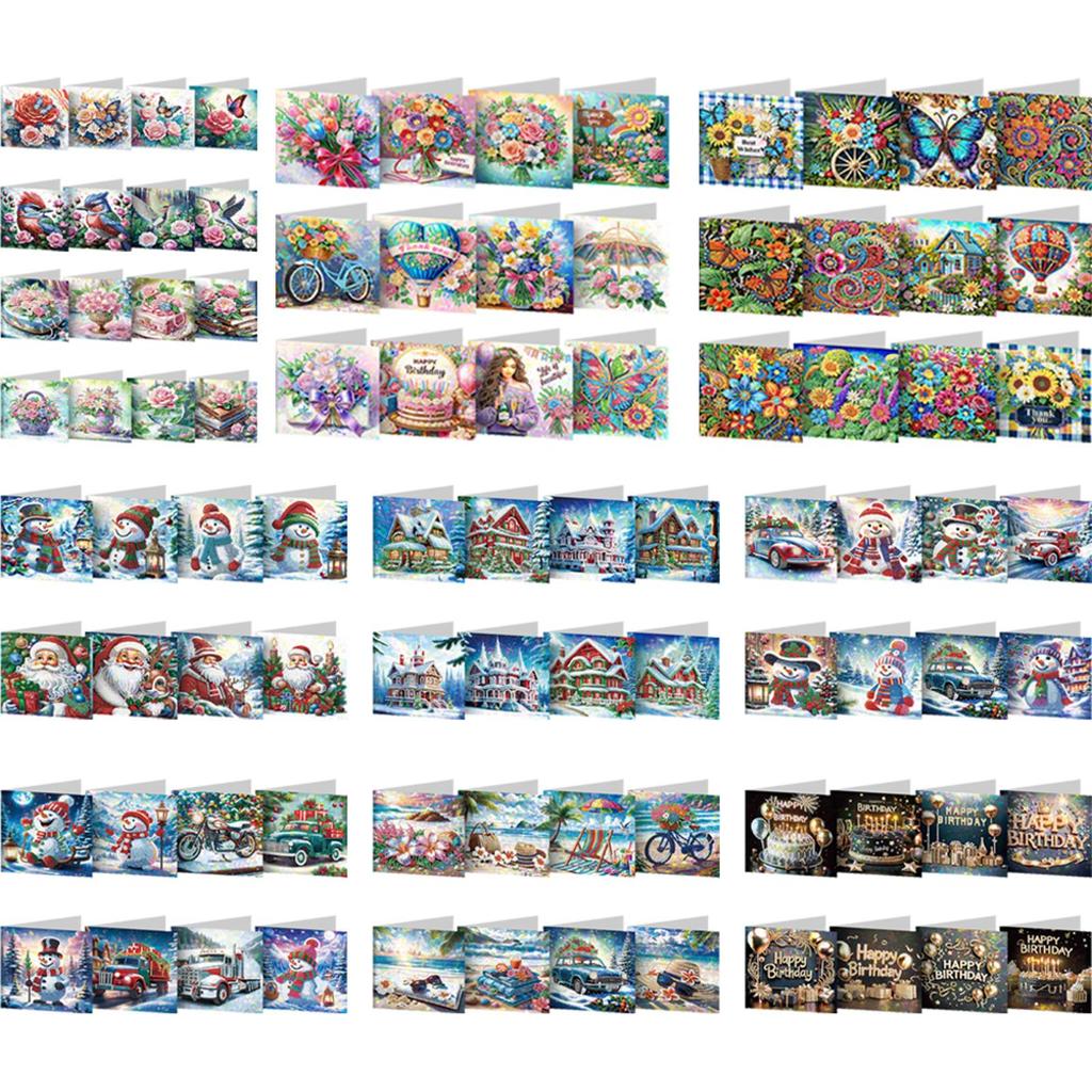 8/12PCS DIY Diamond Art Greeting Cards Rhinestone Diamond Art Mosaic Postcards for Christmas Birthdays Thanksgiving and Holidays