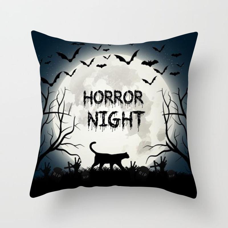 New Halloween Black and White Skull Pumpkin Printed Peach Leather Velvet Pillowcase Sofa Office Cushion Cover