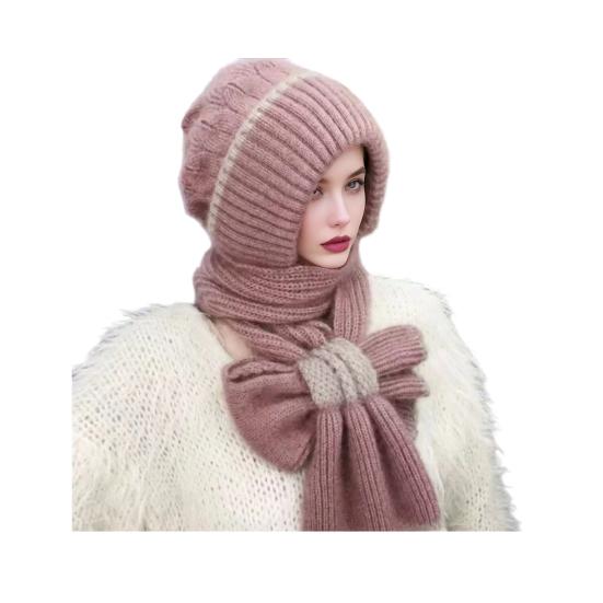 Winter Knit Hat Scarf Set Large Head Circumference Elastic Warm