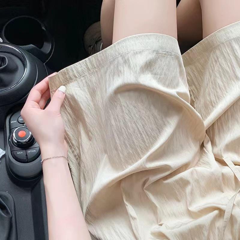 Women's High-Waist Blue Ice Silk Wide-Leg Shorts - Summer 2025 Mid-Length Casual Sportswear