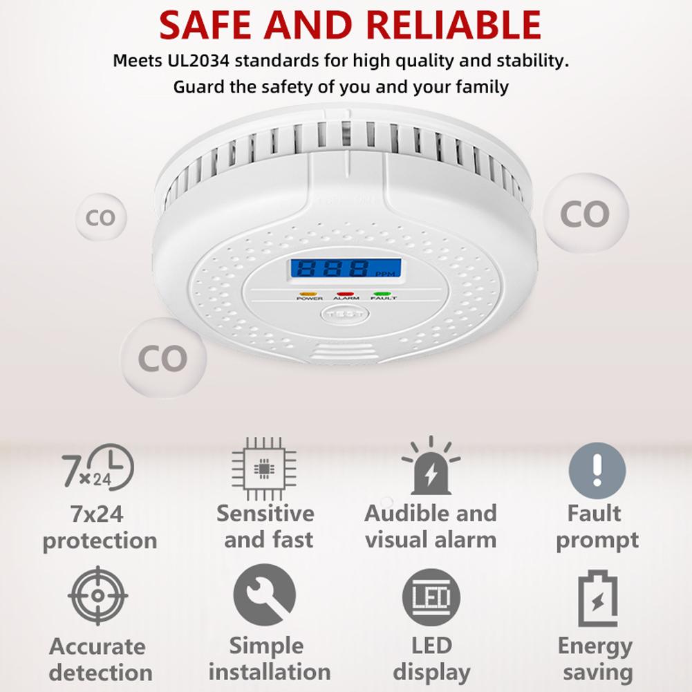Carbon Monoxide Alarm Detector Battery Powered Smoke and Carbon Monoxide Detector Alarm LCD Display CO Detector for Home Depot