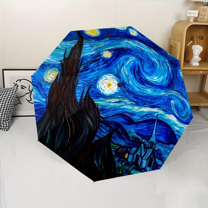 

Starry Night Van Gogh-Inspired Automatic Folding Umbrella - Windproof & -Protective, 8-Rib Design, Portable for Commuting & Ou