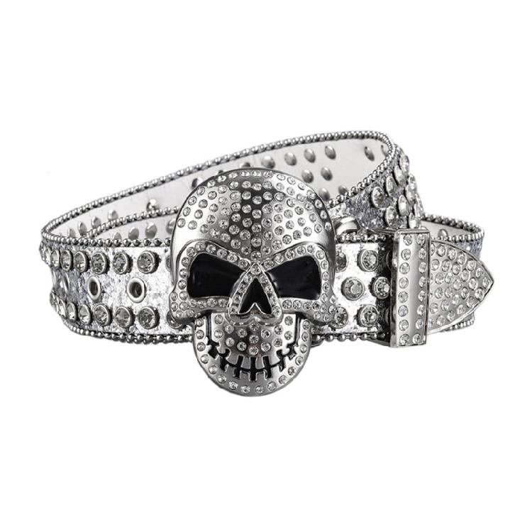 Elegant Crystal Belt Woman Elegant Skull Studded Waiststrap Goth Decorative Belt