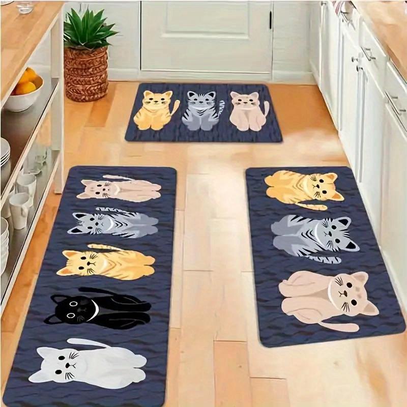 1Pcs Anti Fatigue Kitchen Rugs Cute Cat Waterproof Non-Slip Thick Cushioned Kitchen Mat Heavy Duty Comfort Standing Mat for Kitchen