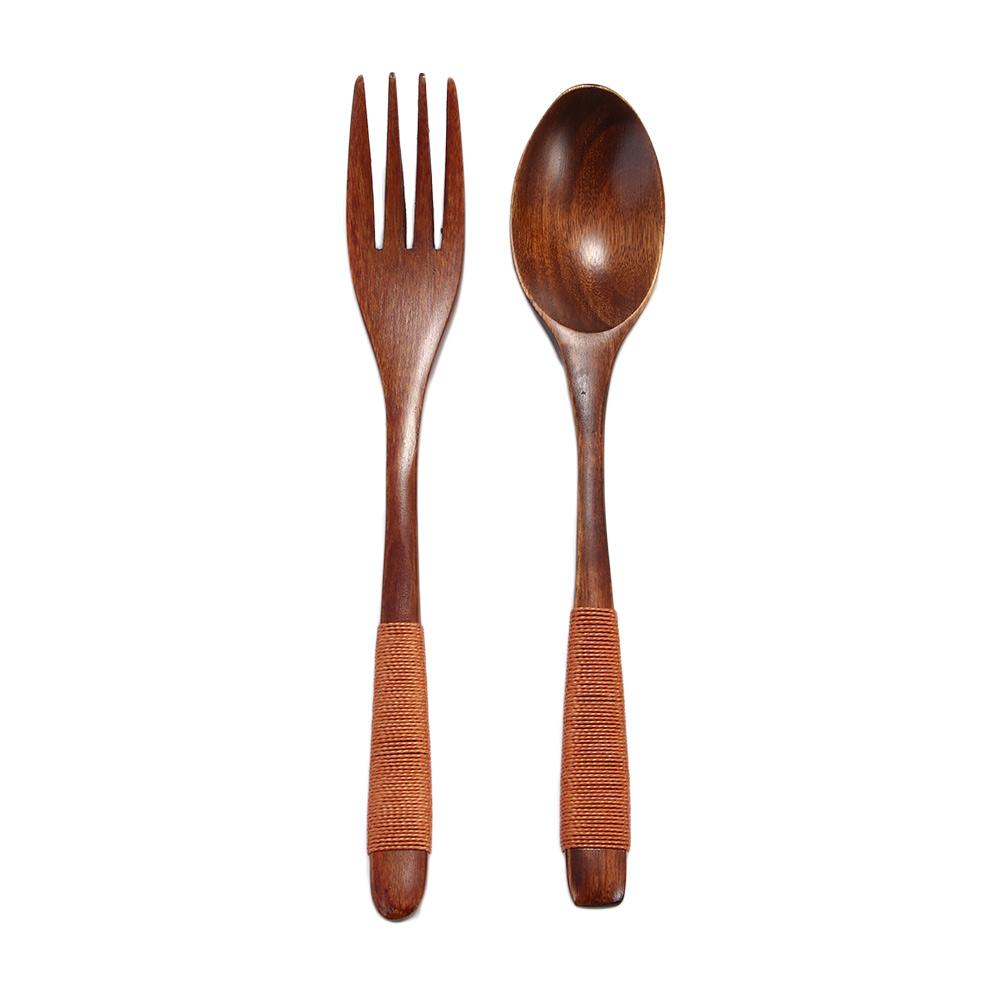 Wooden 2PCS Rice Kitchen Supplies Utensil Soups Fork Dinnerware Sets Spoon Tableware