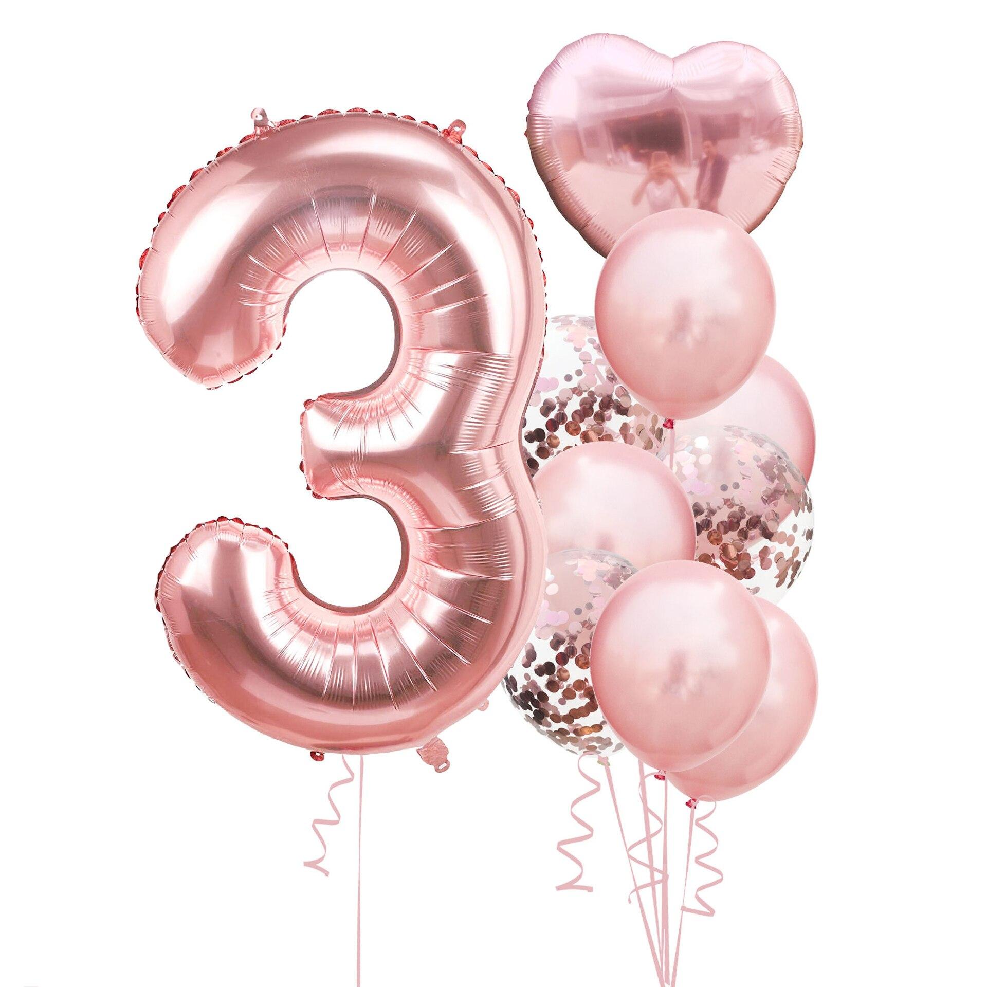 

10 шт., розовые воздушные шары из фольги с золотыми цифрами для дня рождения, украшения для дня рождения, принцесса для маленьких девочек 1, 2, 3, 4, 5, 6, 7, 8, 9 лет розового золота