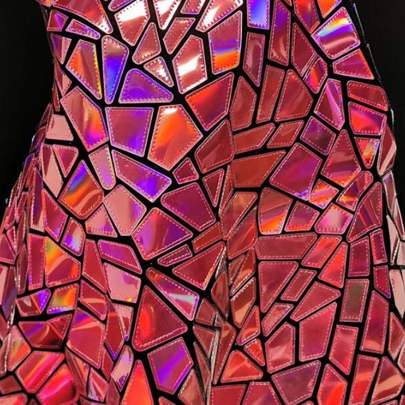 Geometric Laser Polyester Sequin Velvet Fabric, Gradient Embroidery Fabrics, DIY Sewing, Stage Costume Clothing, Red Color