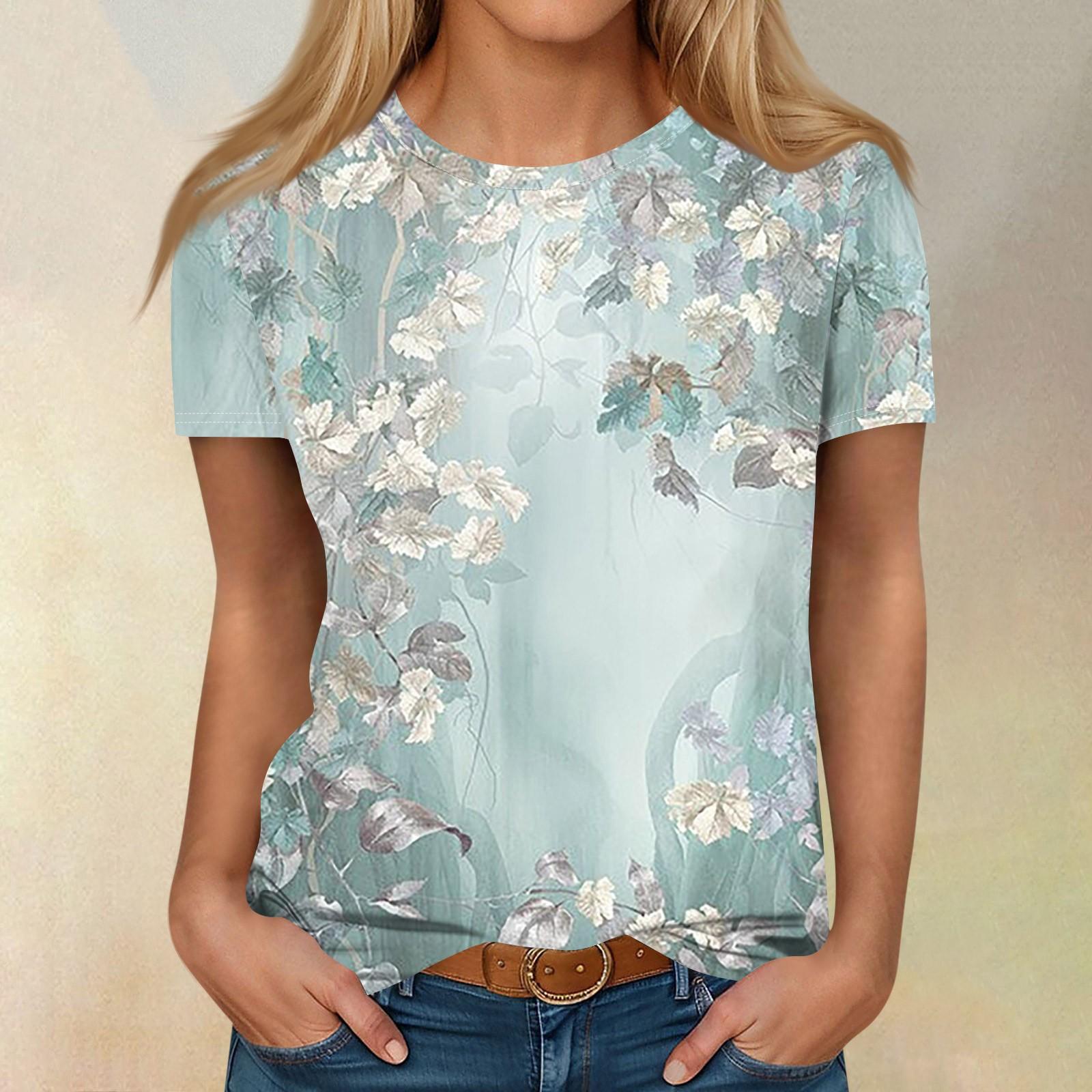 

Женский свободный модный топ с коротким рукавом и круглым вырезом в стиле пэчворк с цветным принтом S