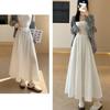 Women's Summer French Style White Half Skirt High-Waisted Elegant Drapey Pleated Skirt Mid-Length A-Line Long Skirt