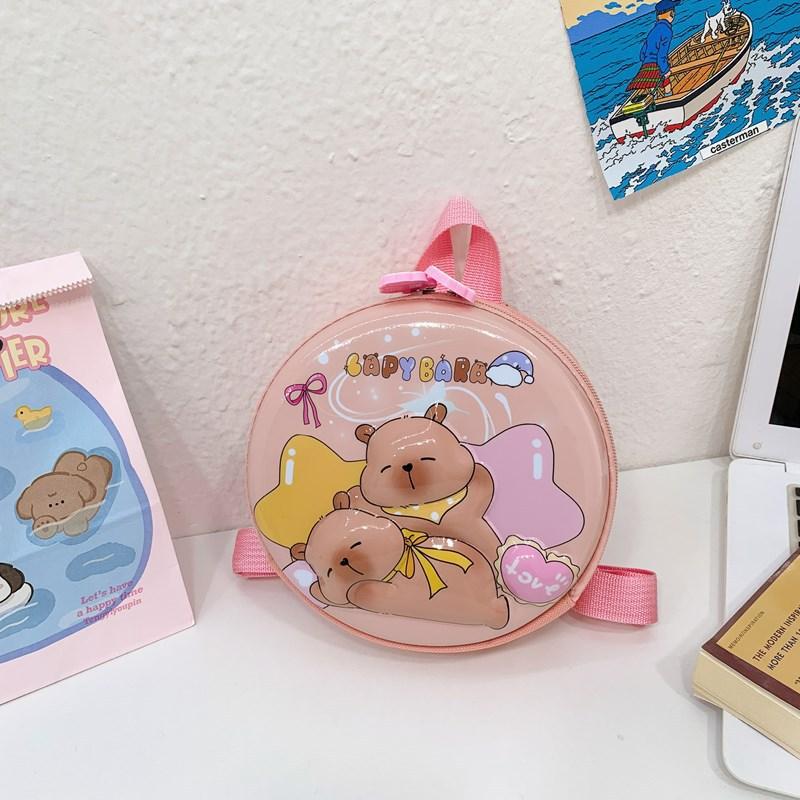 School Bag New Cartoon Hard Shell Small Round Bag Kapibara Cute Eggshell Small School Bag Boys and Girls Snacks Backpack