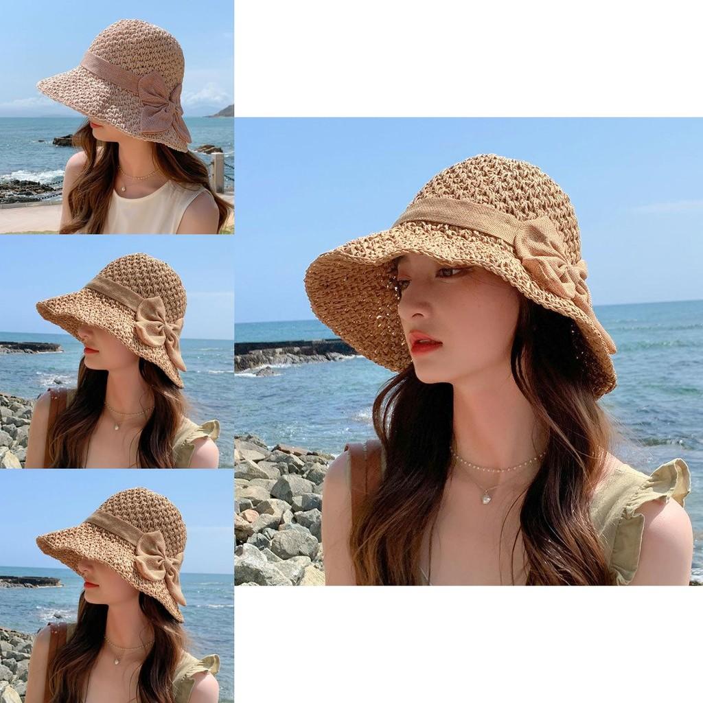 Beautiful Women's Wide Brim Straw Hat Sun Protection Breathable Bowknot Summer Hat