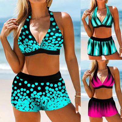 Dámská sada potisků Plavky Plavky Plavky Plážové oblečení Two Pieces Bikini Plus Size