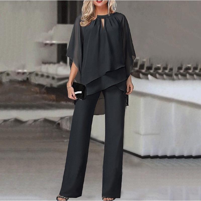 2025 European & American Women s Fashion: Autumn Batwing Sleeve Jumpsuit Two-Piece Set 2XL
