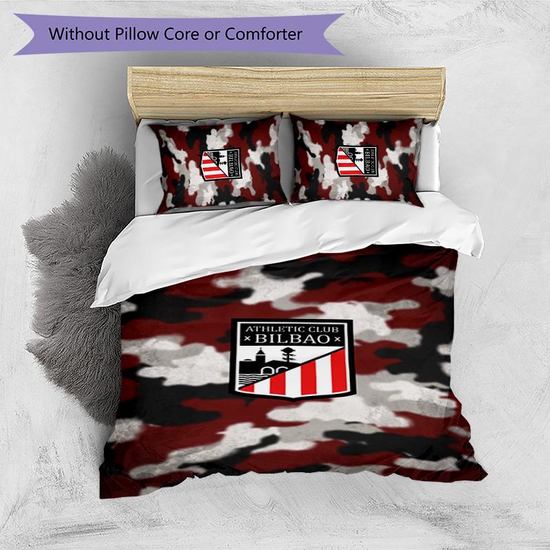 Athletic Bilbao Football Printed 3 Pieces Bedding Set, Comfortable Skin Friendly Bedroom Duvet Cover Set