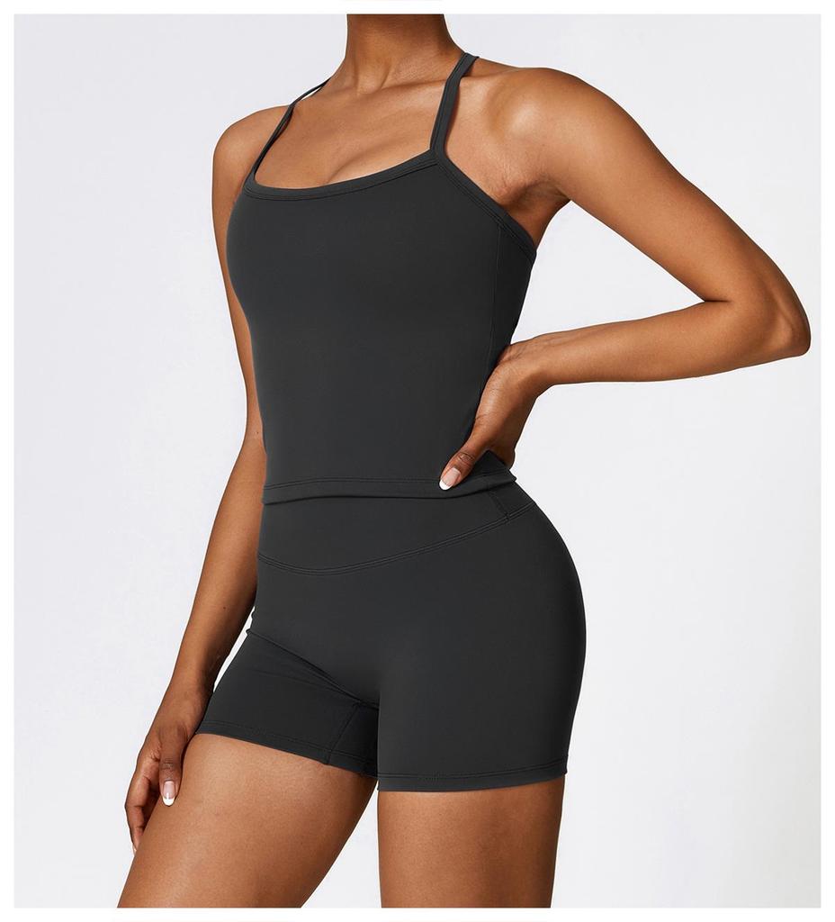 Women's European & American Style Quick-Dry Yoga Set: Tight Vest and Shorts for Outdoor Running and Fitness