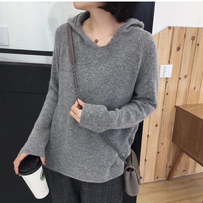 

Корейский свитер с капюшоном, свободный свитер, осенняя тонкая рубашка с длинными рукавами, трикотажный свитер, куртка L серый