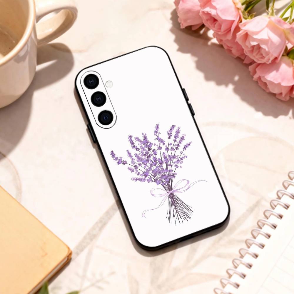 L-Lavender P-Purple F-Flowers phone Case For Samsung Galaxy A73,A72,A71,A70,A53,A52,A51,Others Soft Black Shell