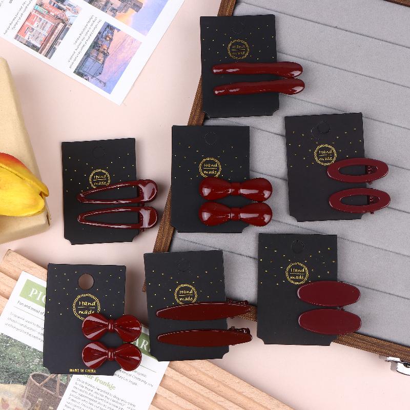 1Pairs New Year Festival Atmosphere Head Clip Wine Red Bow Bang Clip Duckbill Clip Sweet Retro High Quality Hair Accessories