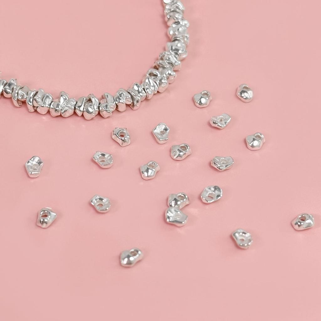 S925 Sterling Silver Hammered Irregular Spacer Beads for DIY Jewelry Making