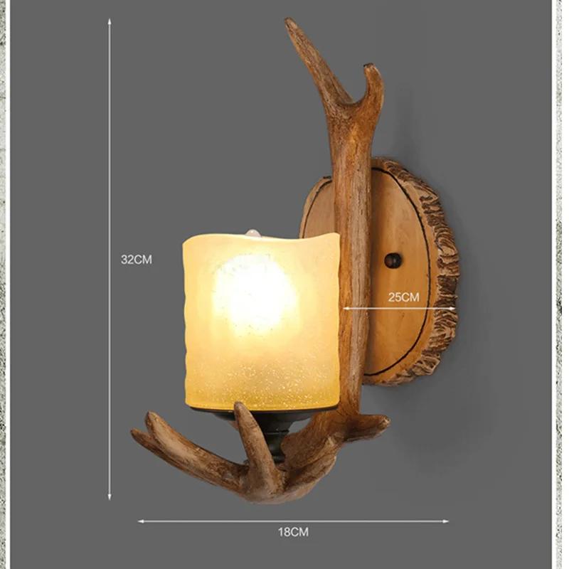 American Retro Deer Horn LED Wall Lamp Living Room Restaurant Bedroom Study Light Creative Coffee Shop Homestay Decor Lighting