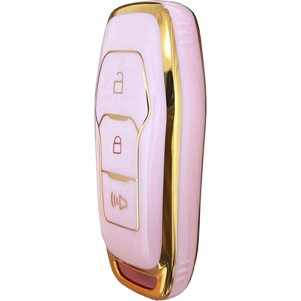 for Ford Key Fob Cover with Keychain Fit for Ford Explorer 2016 2017 Smart Key Shell (Pink)
